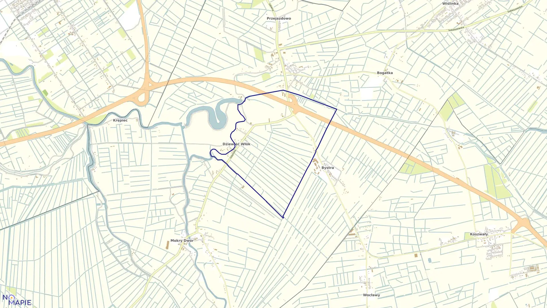 Mapa obrębu Dziewięć Włók w gminie Pruszcz Gdański