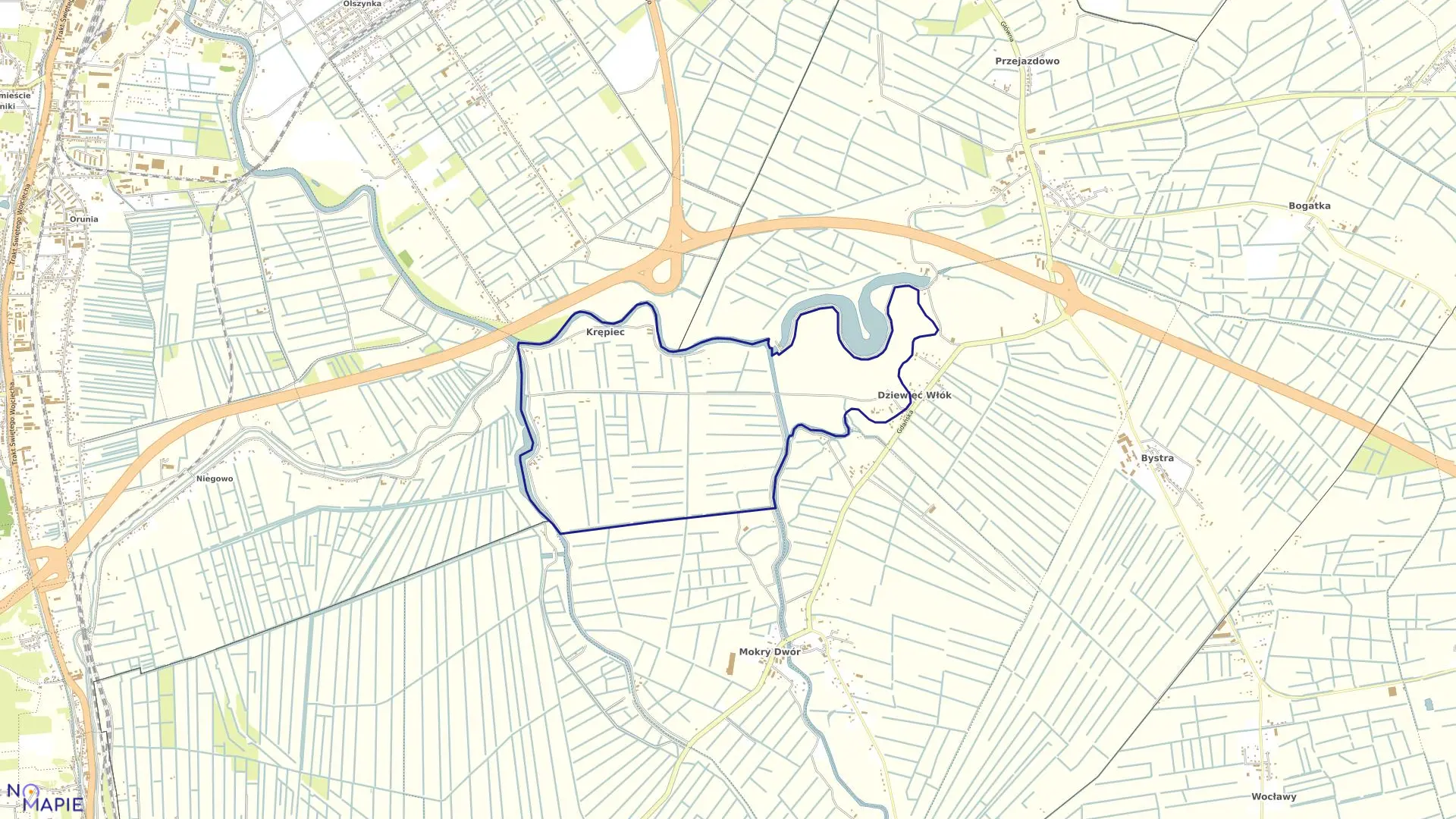 Mapa obrębu Krępiec w gminie Pruszcz Gdański