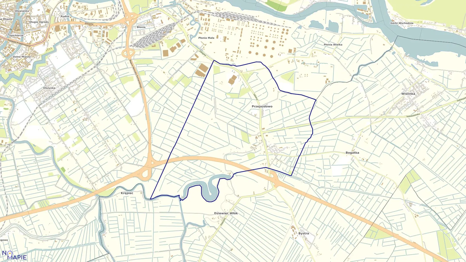 Mapa obrębu Przejazdowo w gminie Pruszcz Gdański