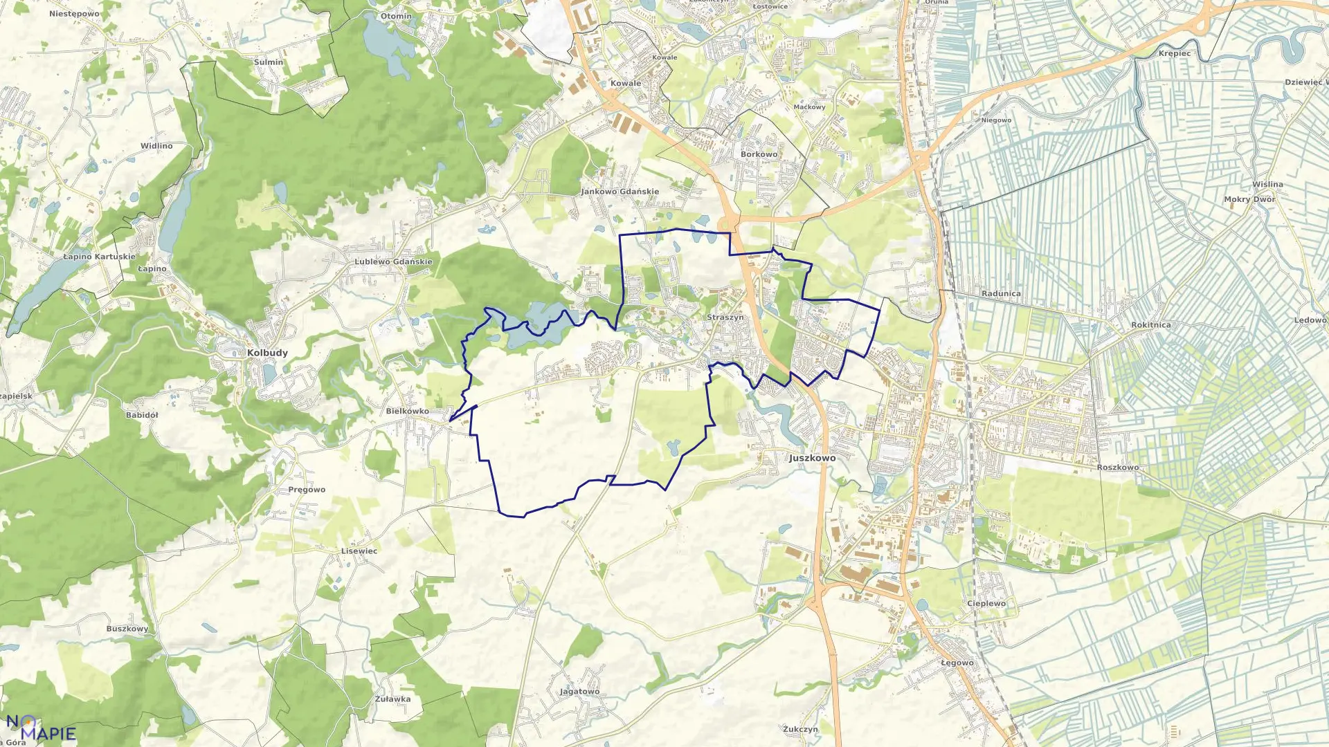 Mapa obrębu Straszyn w gminie Pruszcz Gdański