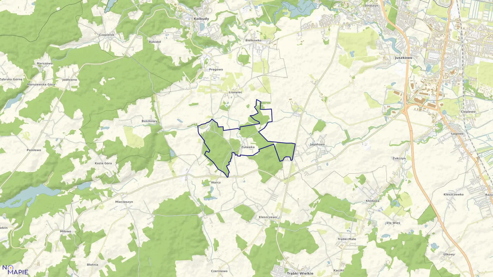 Mapa obrębu Żuławka w gminie Pruszcz Gdański